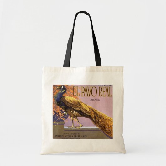 fruitkrattenlabel Art El Pavo Peacock Bird Tote Bag (Voorkant)