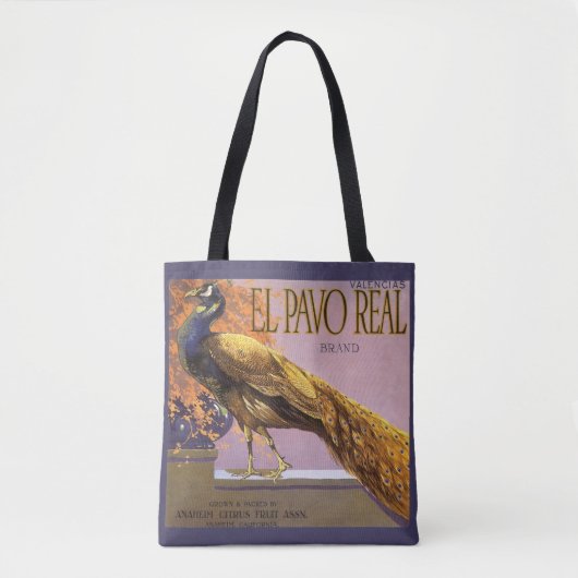  fruitkrattenlabel Art El Pavo Peacock Bird Tote Bag (Voorkant)
