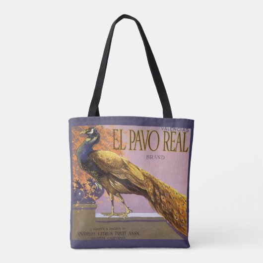  fruitkrattenlabel Art El Pavo Peacock Bird Tote Bag (Achterkant)
