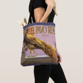  fruitkrattenlabel Art El Pavo Peacock Bird Tote Bag (Dichtbij)
