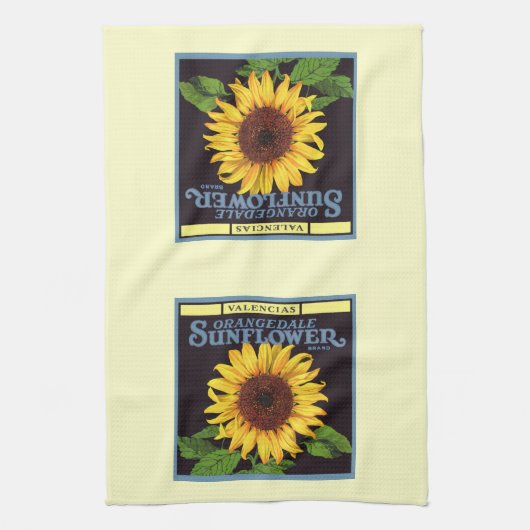 fruitkrattenlabel Art Orangedale Sunflower Theedoek (Verticaal)