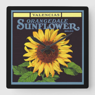  fruitkrattenlabel Art Orangedale Sunflower Vierkante Klok