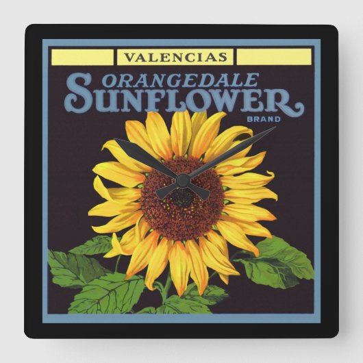 fruitkrattenlabel Art Orangedale Sunflower Vierkante Klok (Voorkant)