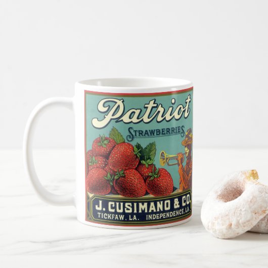  fruitkrattenlabel Art Patriot-aardbeien Koffiemok (Met donut)