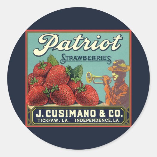  fruitkrattenlabel Art Patriot-aardbeien Ronde Sticker (Voorkant)