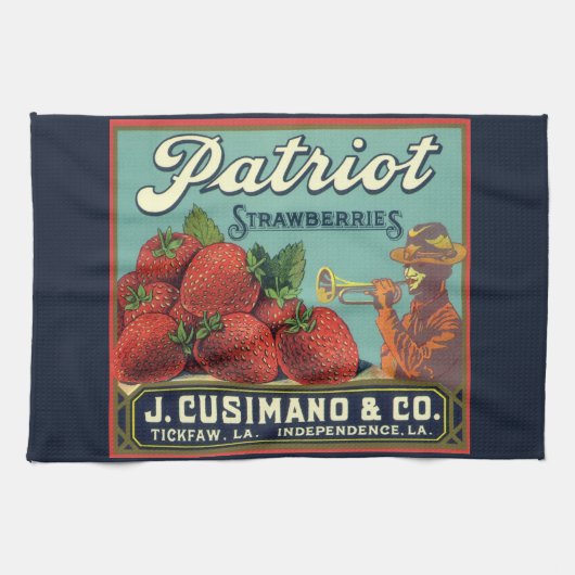  fruitkrattenlabel Art Patriot-aardbeien Theedoek (Horizontaal)