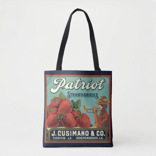 fruitkrattenlabel Art Patriot-aardbeien Tote Bag (Voorkant)