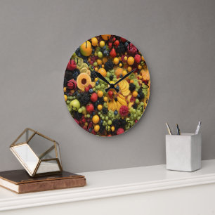 Fruitliefhebbers verrukken kleurrijke fruitschotel grote klok