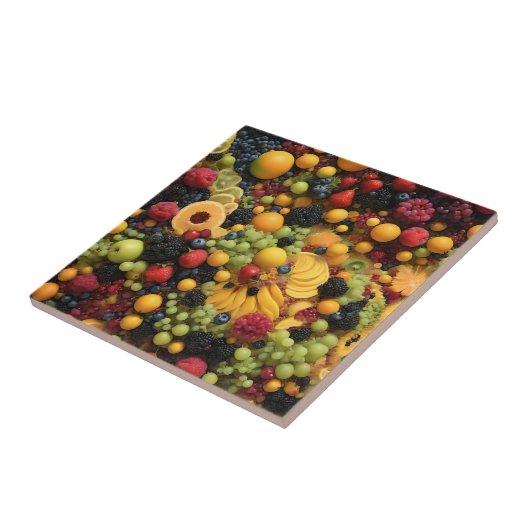 Fruitliefhebbers verrukken kleurrijke fruitschotel tegeltje (Zijkant)