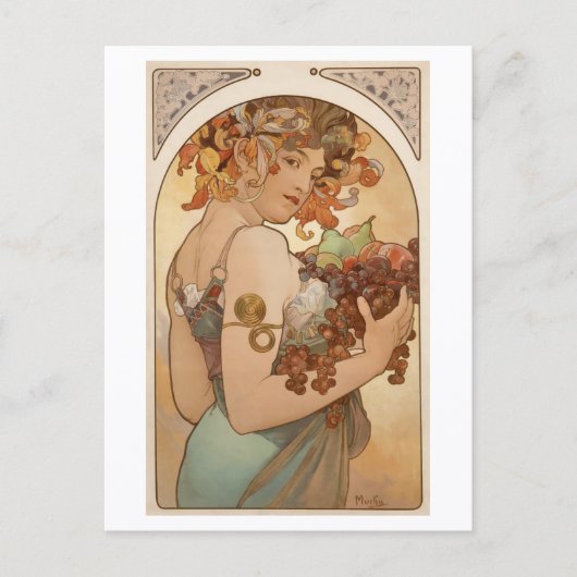 fruitlithograaf Alphonse Mucha Briefkaart (Voorkant)