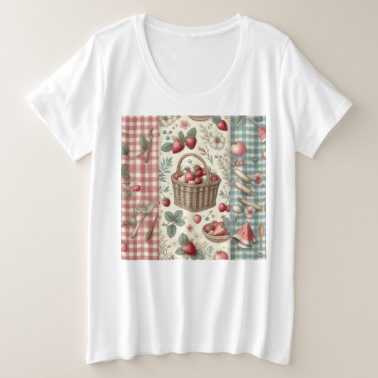 Fruitmand geruite pret grote maat t-shirt (Design voorkant)