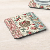 Fruitmand Gingham Plezier Bier Onderzetter (Linkerzijde)