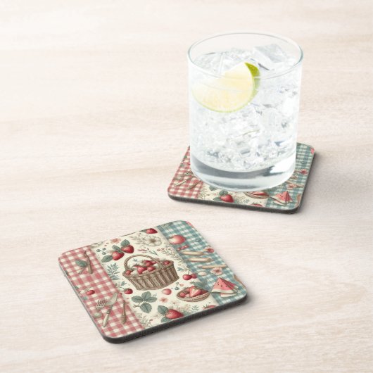 Fruitmand Gingham Plezier Bier Onderzetter (Rechterzijde)