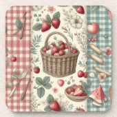 Fruitmand Gingham Plezier Bier Onderzetter (Voorkant)
