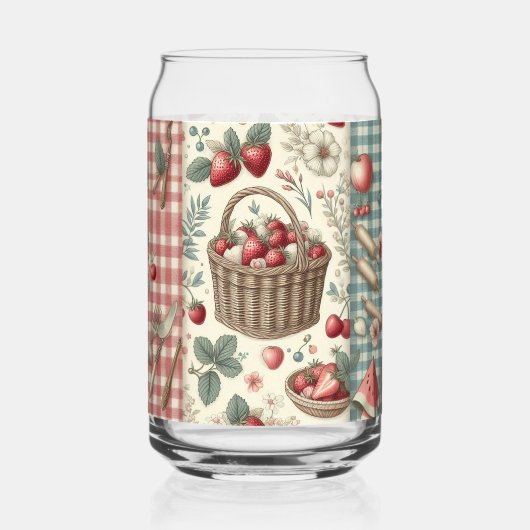 Fruitmand Gingham Plezier Blikvorm Glas (Voorkant)