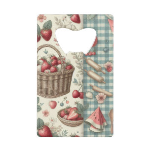 Fruitmand Gingham Plezier Creditkaart Flessenopener