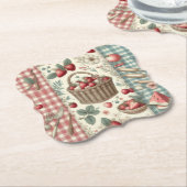 Fruitmand Gingham Plezier Kartonnen Onderzetters (Gekanteld)