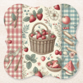 Fruitmand Gingham Plezier Kartonnen Onderzetters