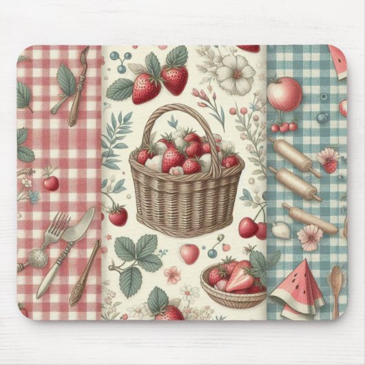 Fruitmand Gingham Plezier Muismat (Voorkant)