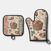 Fruitmand Gingham Plezier Ovenwant & Pannenlap Set (Voorkant)