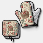 Fruitmand Gingham Plezier Ovenwant & Pannenlap Set (Voorkant / Achterkant)