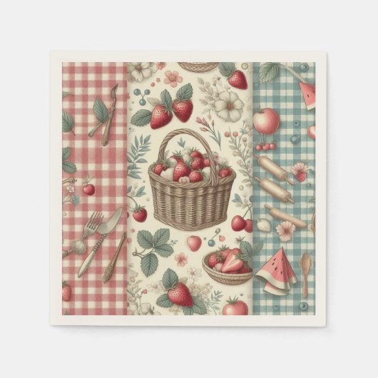 Fruitmand Gingham Plezier Servet (Voorkant)
