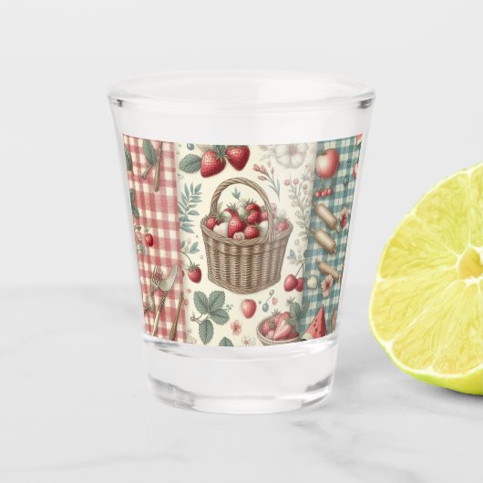 Fruitmand Gingham Plezier Shot Glas (Voorkant)