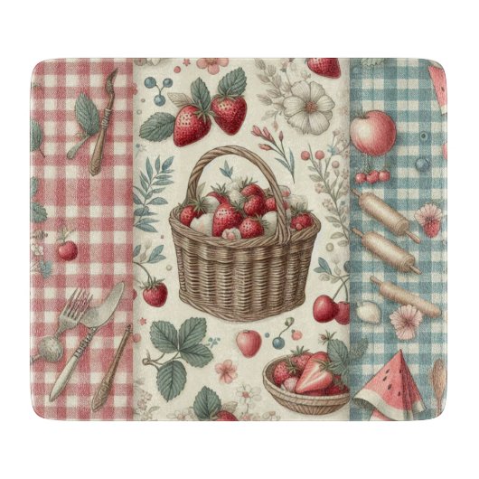 Fruitmand Gingham Plezier Snijplank (Voorkant)