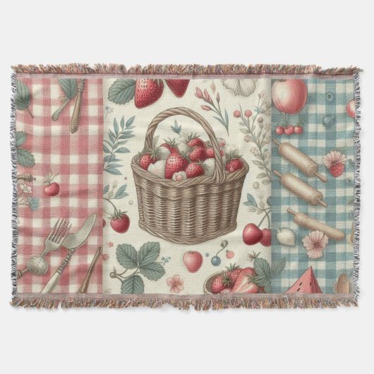 Fruitmand Gingham Pret Deken (Voorkant)