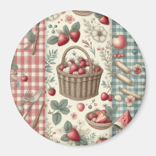 Fruitmand Gingham Pret Magneet (Voorkant)