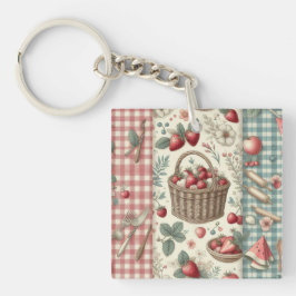 Fruitmand Gingham Pret Sleutelhanger