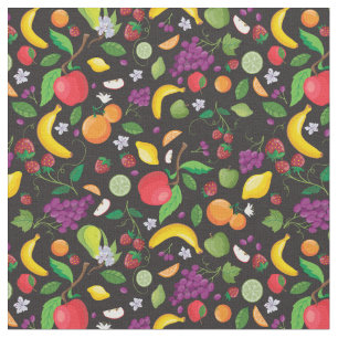 Fruitopia Print, vers fruit op zwarte grond Fabri Stof