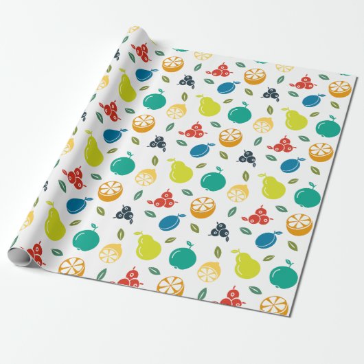Fruitpatroon, Plum, Sinaasappel, Citroen, Pear, Ap Cadeaupapier (Uitgerold)