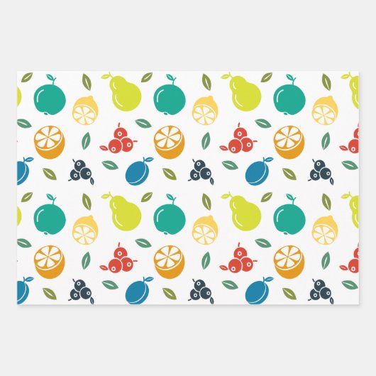 Fruitpatroon, Plum, Sinaasappel, Citroen, Pear, Ap Inpakpapier Vel (Voorkant 3)
