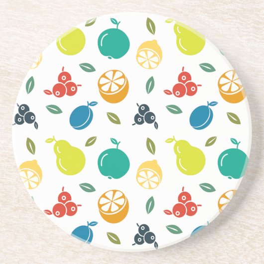 Fruitpatroon, Plum, Sinaasappel, Citroen, Pear, Ap Zandsteen Onderzetter (Voorkant)