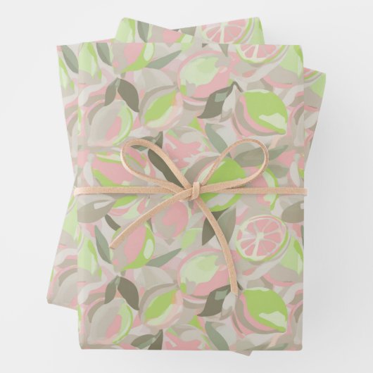 Fruitpatroon  |  Roze Mint Inpakpapier Vel (In situ)
