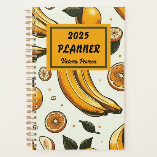 Fruitpatroonplanner Gele Banaan Oranje Bladeren Planner (Voorkant)