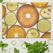 Fruitplakjes citrusmotief sinaasappel geel groen theedoek (Gevouwen)