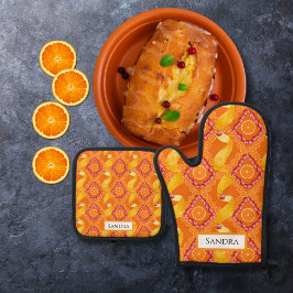 Fruits and Zest Orange Personalized Ovenwant & Pannenlap Set
