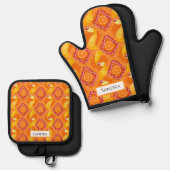 Fruits and Zest Orange Personalized Ovenwant & Pannenlap Set (Voorkant / Achterkant)