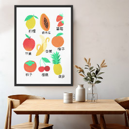 Fruits Flash-kaarten Chinese Fruity Fun Food Art Poster