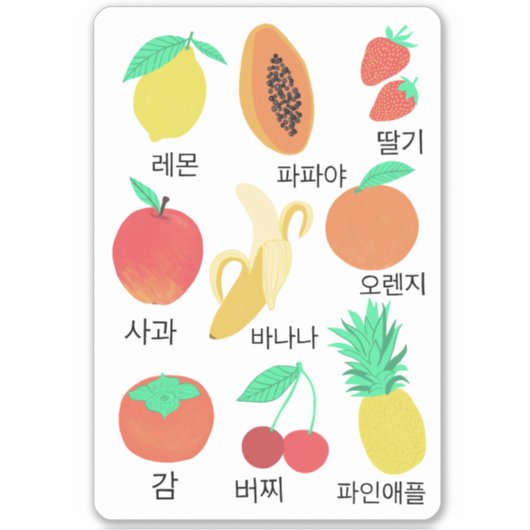 Fruits Flash Kaarten Korean Fruity Fun Food Art Sticker (Voorkant)