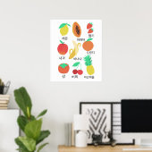 Fruits Flash-kaarten Korean Language Fruity Fun Poster (Thuiskantoor)