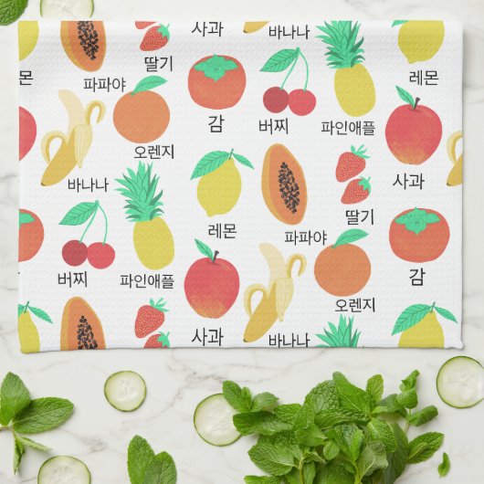 Fruits Flash-kaarten Korean Language Fruity Fun Theedoek (Gevouwen)