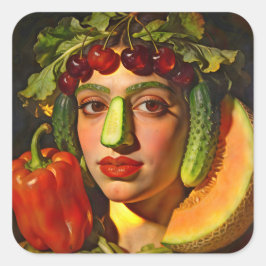 Fruits of Expression – A Surreal Portrait Vierkante Sticker