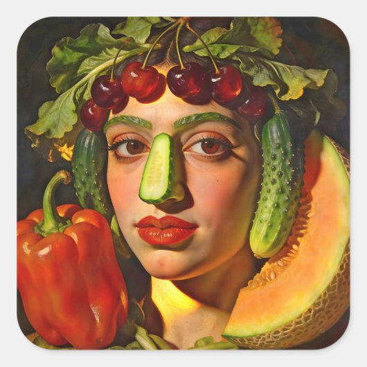 Fruits of Expression – A Surreal Portrait Vierkante Sticker (Voorkant)