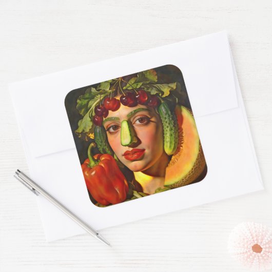 Fruits of Expression – A Surreal Portrait Vierkante Sticker (Envelop)
