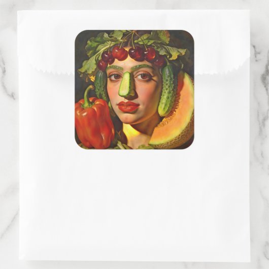Fruits of Expression – A Surreal Portrait Vierkante Sticker (Tas)