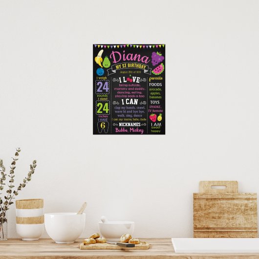 Fruits Two-tti Frutti Tutti-frutti Birthday board Poster (Keuken)
