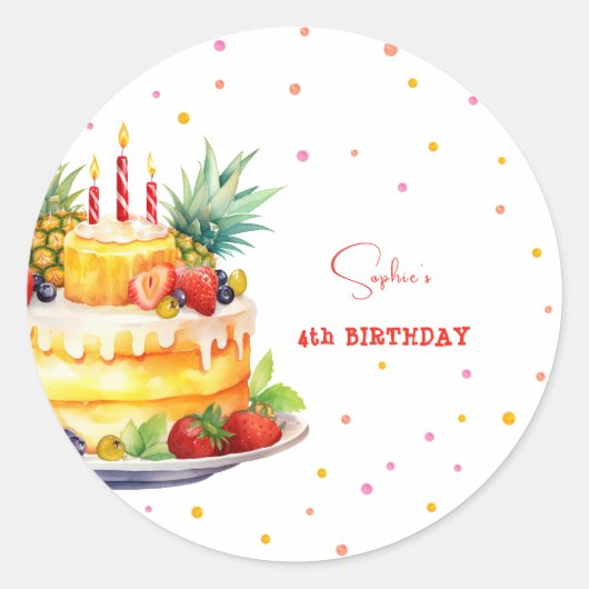 Fruits Verjaardagstaart verjaardag Ronde Sticker (Voorkant)